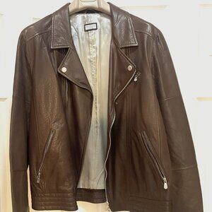 Brunello Cucinelli Brown Leather Moto Jacket six 48. Never worn. Brand NEW.